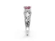 Solitaire Engagement Ring Setting for Fancy Pink Cushion Cut Center with Filigree Accent Basket and Prong Head in Platinum