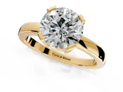 Solitaire Engagement Ring Setting for Round Cut Center with Plain Band and Flat Tab Prong Head in Yellow Gold
