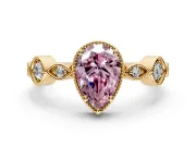 Vintage Station Engagement Ring Setting for Fancy Pink Pear-Shaped Center with Accents and Prong Head in Yellow Gold