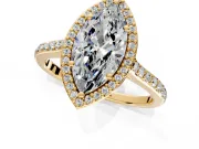 Halo Engagement Ring Setting for Marquise Center with Pave Accents, Heart Basket and Prong Head in Yellow Gold