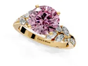 Solitaire Engagement Ring Setting for Fancy Pink Round Cut Center with Marquise Accent Twist Band and Prong Head in Yellow Gold