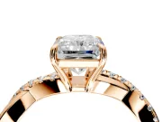 Crossover Engagement Ring Setting for Radiant Cut Center with Pave and Plain Strands and Prong Head in Rose Gold