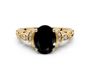Solitaire Engagement Ring Setting for Fancy Black Oval Center with Filigree Band and Prong Head in Yellow Gold