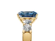 5 Stone Engagement Ring Setting for Fancy Blue Emerald Cut Center with Plain Band and Prong Head in Yellow Gold