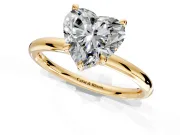Hidden Halo Engagement Ring Setting for Heart-Shaped Center with Thin Rounded Band and Prong Head in Yellow Gold