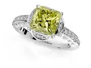 Floral Engagement Ring Setting for Fancy Yellow Princess Cut Center with Four Accent Clusters and Prong Head in Platinum
