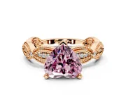 Solitaire Engagement Ring Setting for Fancy Pink Heart-Shaped Center with Marquise Panel Band and Prong Head in Rose Gold