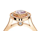 Halo Engagement Ring Setting for Fancy Pink Marquise Center with Milgrain Frame, Pave Band and Prong Head in Rose Gold