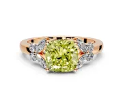 Solitaire Engagement Ring Setting for Fancy Yellow Cushion Cut Center with Marquise Flower Shoulders and Prong Head in Rose Gold