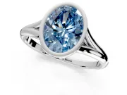 Solitaire Engagement Ring Setting for Fancy Blue Oval Center with V Split Shank and Bezel Head in Platinum