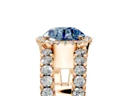 Halo Engagement Ring Setting for Fancy Blue Round Cut Center with Wide-Open Pave Split Shank and Prong Head in Rose Gold