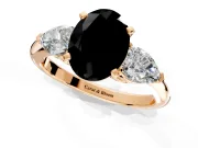 3 Stone Engagement Ring Setting for Fancy Black Oval Center with Large Pear-Shaped Accents and Prong Head in Rose Gold