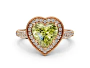 Milgrain Halo Engagement Ring Setting for Fancy Yellow Heart-Shaped Center with Three-Sided Pave Band and Prong Head in Rose Gold