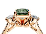 3 Stone Engagement Ring Setting for Fancy Green Radiant Cut Center with Crossover Basket, Pave Band and Prong Head in Rose Gold