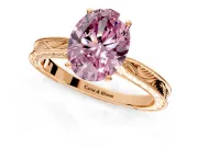 Solitaire Engagement Ring Setting for Fancy Pink Oval Center with Engraved Milgrain Band and Prong Head in Rose Gold