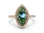 Halo Engagement Ring Setting for Fancy Green Marquise Center with Pave Accents, Heart Basket and Prong Head in Rose Gold