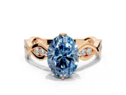 Solitaire Engagement Ring Setting for Fancy Blue Oval Center with Accented Twist Band and Leaf Prong Head in Rose Gold