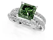 Solitaire Engagement Ring Setting for Fancy Green Princess Cut Center with Woven 3-Strand Pave Band and Prong Head in White Gold