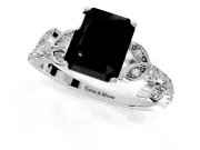 Leaf Motif Engagement Ring Setting for Fancy Black Radiant Cut Center with Pave Band and Prong Head in Platinum