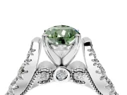 Solitaire Engagement Ring Setting for Fancy Green Pear-Shaped Center with Pave Cathedral Shoulders and Prong Head in Platinum