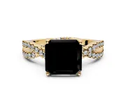 Solitaire Engagement Ring Setting for Fancy Black Asscher Cut Center with Narrow Twist Pave Band and Prong Head in Yellow Gold