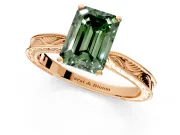 Solitaire Engagement Ring Setting for Fancy Green Emerald Cut Center with Engraved Milgrain Band and Prong Head in Rose Gold