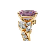Solitaire Engagement Ring Setting for Fancy Pink Emerald Cut Center with Marquise Accent Twist Band and Prong Head in Yellow Gold