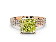 Solitaire Engagement Ring Setting for Fancy Yellow Princess Cut Center with Multi-Row Pave Accents and Basket Head in Rose Gold