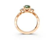 3 Stone Engagement Ring Setting for Fancy Green Pear-Shaped Center with Pave Twist Band and Prong Head in Rose Gold