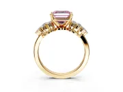 Cluster Engagement Ring Setting for Fancy Pink Asscher Cut Center with 2-Row Shoulder Clusters and Prong Head in Yellow Gold