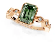 Milgrain Bezel Engagement Ring Setting for Fancy Green Emerald Cut Center with Marquise Stations and Bezel Head in Rose Gold