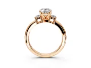 3 Stone Engagement Ring Setting for Oval Center with Wide Plain Band and Prong Head in Rose Gold