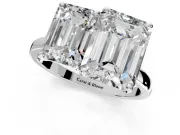 Emerald Cut and Emerald Cut Lab-Grown Diamond Toi et Moi Engagement Ring with Prong-Set Stones in Platinum