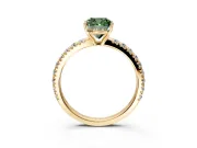 Solitaire Engagement Ring Setting for Fancy Green Cushion Cut Center with Large Accent Band and Prong Head in Yellow Gold
