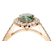 Halo Engagement Ring Setting for Fancy Green Marquise Center with Raised Halo, Pave Band and Prong Head in Rose Gold