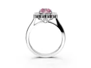 Cluster Halo Engagement Ring Setting for Fancy Pink Cushion Cut Center with Milgrain Bezel Accents and Prong Head in Platinum