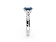 5 Stone Engagement Ring Setting for Fancy Blue Emerald Cut Center with Plain Band and Prong Head in White Gold
