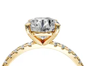 Solitaire Engagement Ring Setting for Round Cut Center with Fine Pave Narrow Band and Prong Head in Yellow Gold