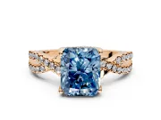 Solitaire Engagement Ring Setting for Fancy Blue Radiant Cut Center with Narrow Twist Pave Band and Prong Head in Rose Gold