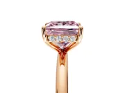 Hidden Halo Engagement Ring Setting for Fancy Pink Princess Cut Center with Thin Rounded Band and Prong Head in Rose Gold