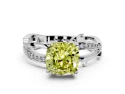 Solitaire Engagement Ring Setting for Fancy Yellow Cushion Cut Center with Pave and Plain Crossover Band and Prong Head in Sterling Silver
