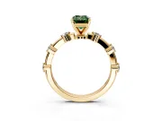 Solitaire Engagement Ring Setting for Fancy Green Emerald Cut Center with Bezel Station Band and Prong Head in Yellow Gold