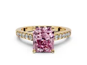 Solitaire Engagement Ring Setting for Fancy Pink Radiant Cut Center with Crossover Accents and Prong Head in Yellow Gold