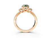 3 Stone Engagement Ring Setting for Fancy Green Oval Center with Pave Twist Band and Prong Head in Rose Gold