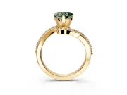 Solitaire Engagement Ring Setting for Fancy Green Heart-Shaped Center with Pave Bypass Swirl Band and Prong Head in Yellow Gold