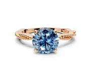 Solitaire Engagement Ring Setting for Fancy Blue Round Cut Center with Twist Band and Bead Prong Head in Rose Gold