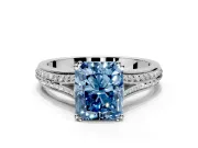 Solitaire Engagement Ring Setting for Fancy Blue Radiant Cut Center with Pave Rail Split Shank and Prong Head in Platinum