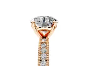 Solitaire Engagement Ring Setting for Round Cut Center with Milgrain-Edged Pave Band and Prong Head in Rose Gold