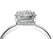 Hidden Halo Engagement Ring Setting for Princess Cut Center with Wide Flat Plain Band and Prong Head in White Gold