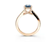 Solitaire Engagement Ring Setting for Fancy Blue Emerald Cut Center with Widening Pave Band and Claw Prong Head in Rose Gold
